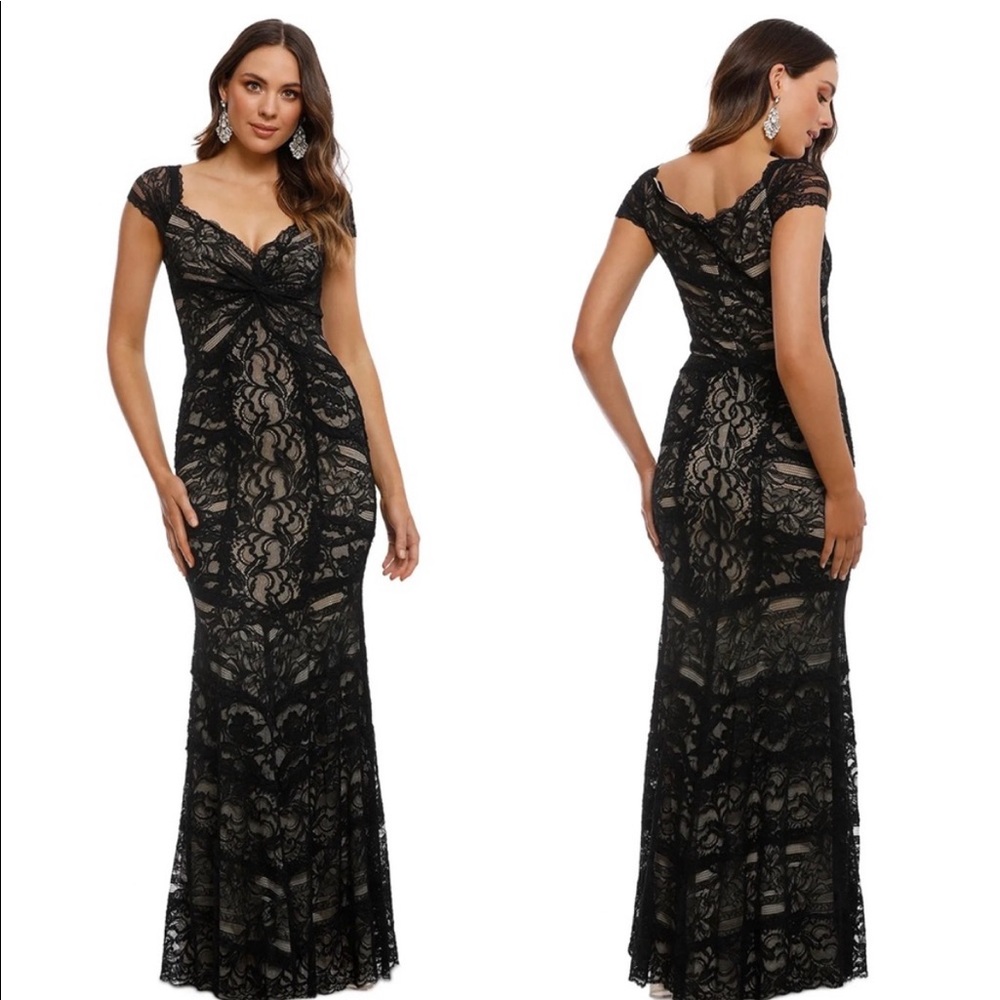 Loren Nicole Miller STRETCH Lace Dress Bridesmaid Size 8 Stretch Cap Sleeve